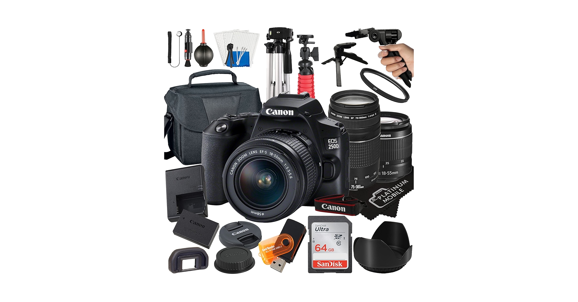 デジタルカメラ Canon EOS 250D (w/ complete creator kit) Canon EOS 250D 24.1 MP Digital SLR Camera - Black (Kit with